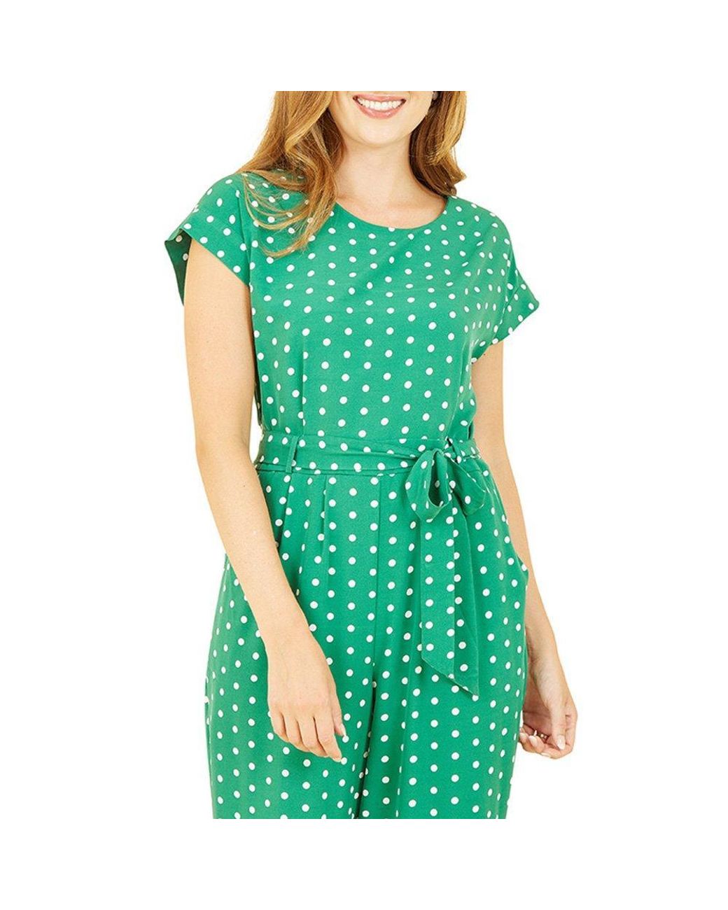 Yumi' Green Spot Print Jumpsuit