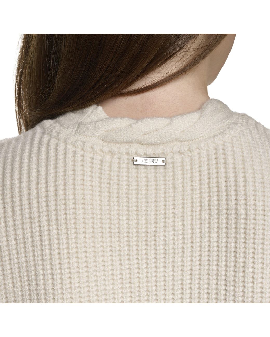 DKNY White Sleeveless V-Neck Cable Sweater