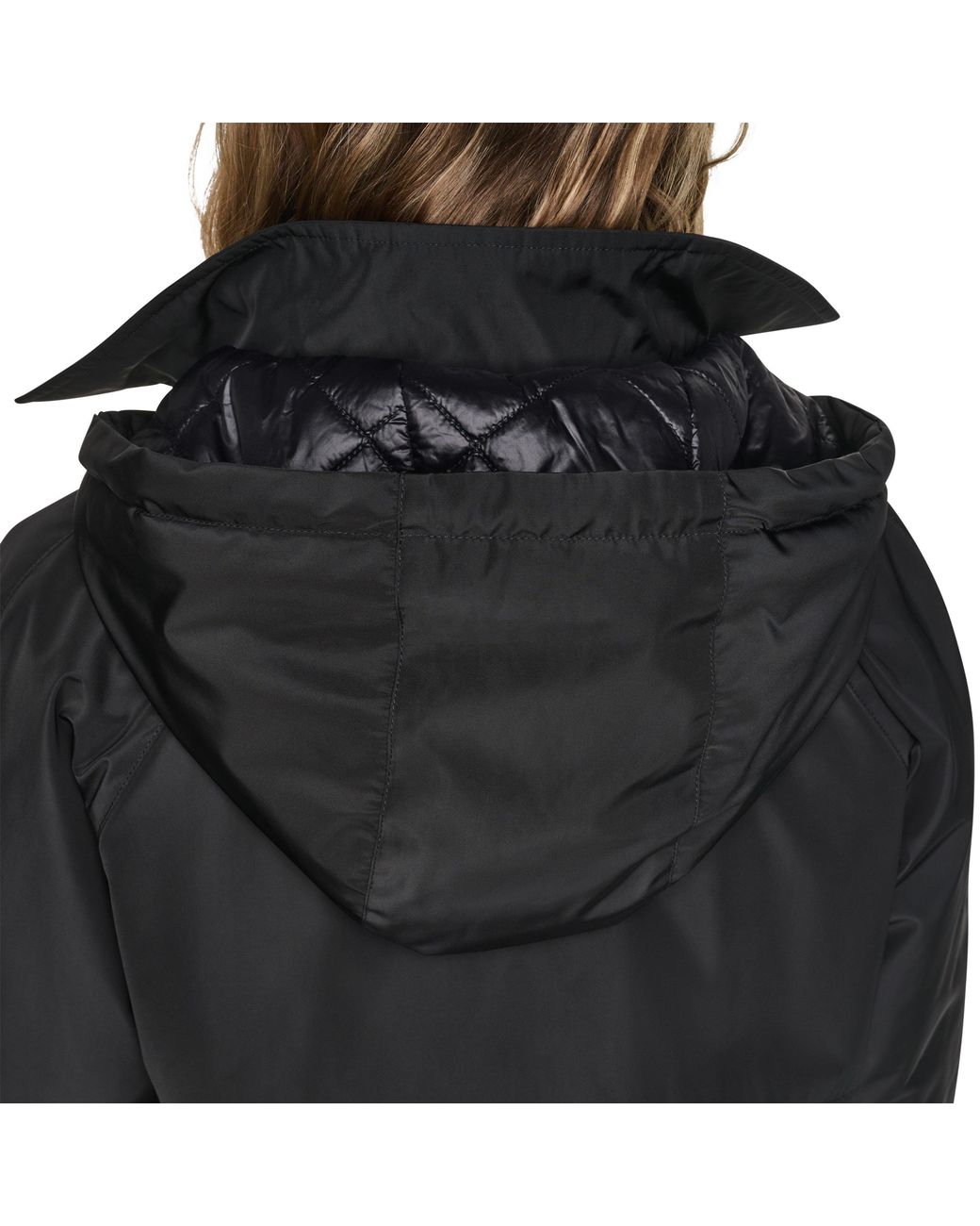 DKNY Black Andrea Check Water-Resistant Rain Jacket