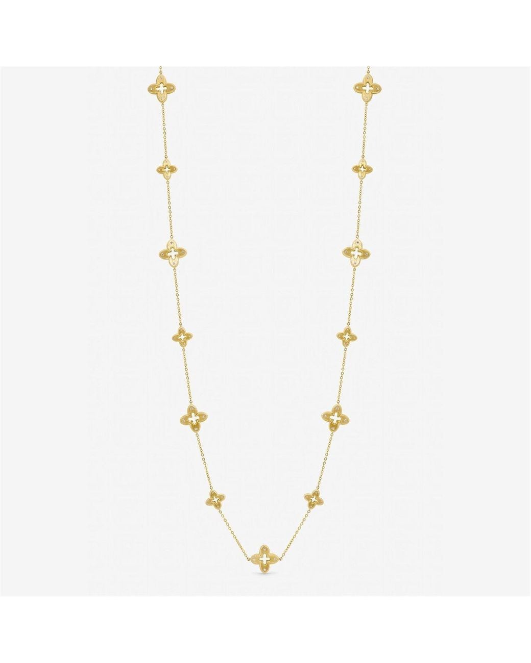 Jon Richard Metallic Plated Textured Crystal Clover Long Necklace