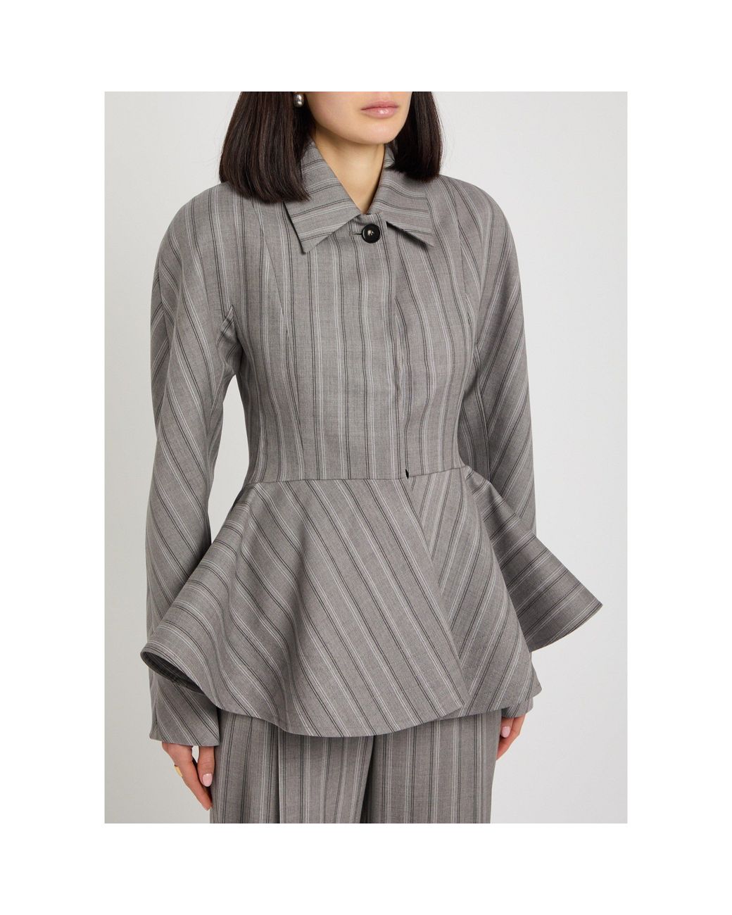 Stella McCartney Gray Stripe Tailoring Peplum Jacket