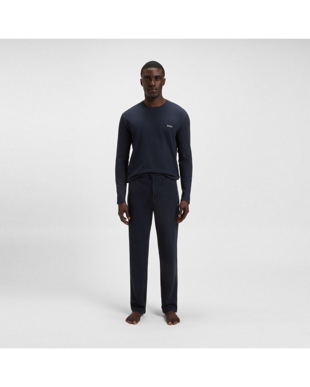 Boss Blue Waffle Open Hem Fleece Joggers for men