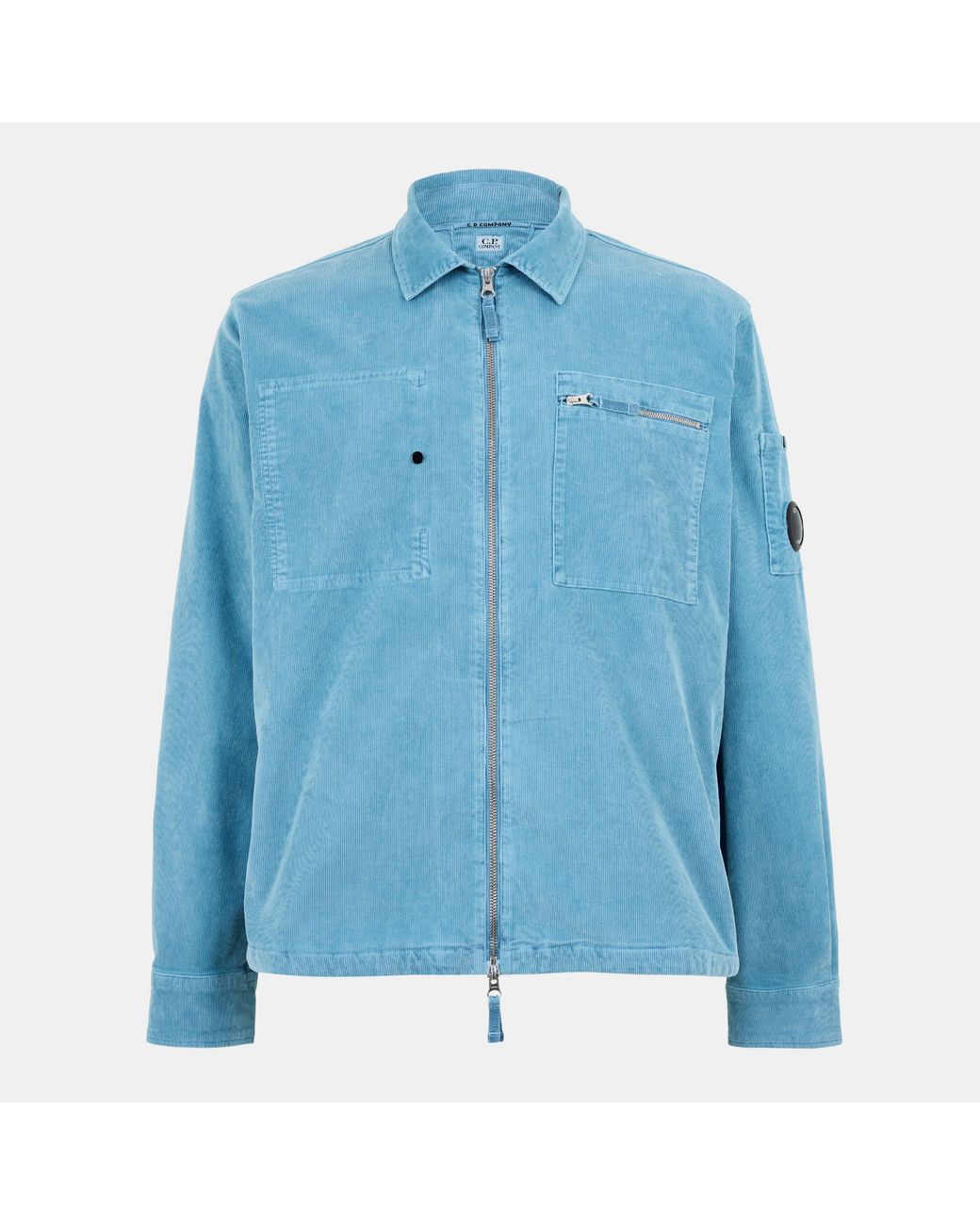 C P Company Blue Corduroy Long Sleeve Zip Overshirt for men