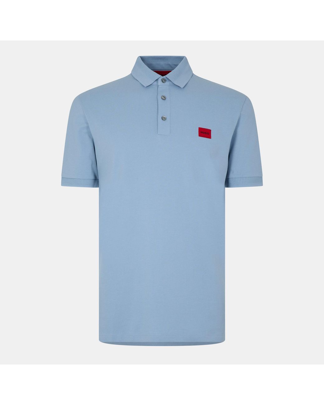 HUGO Blue Deruso Short Sleeve Polo Shirt With Logo Detail And Ribbed Collar for men