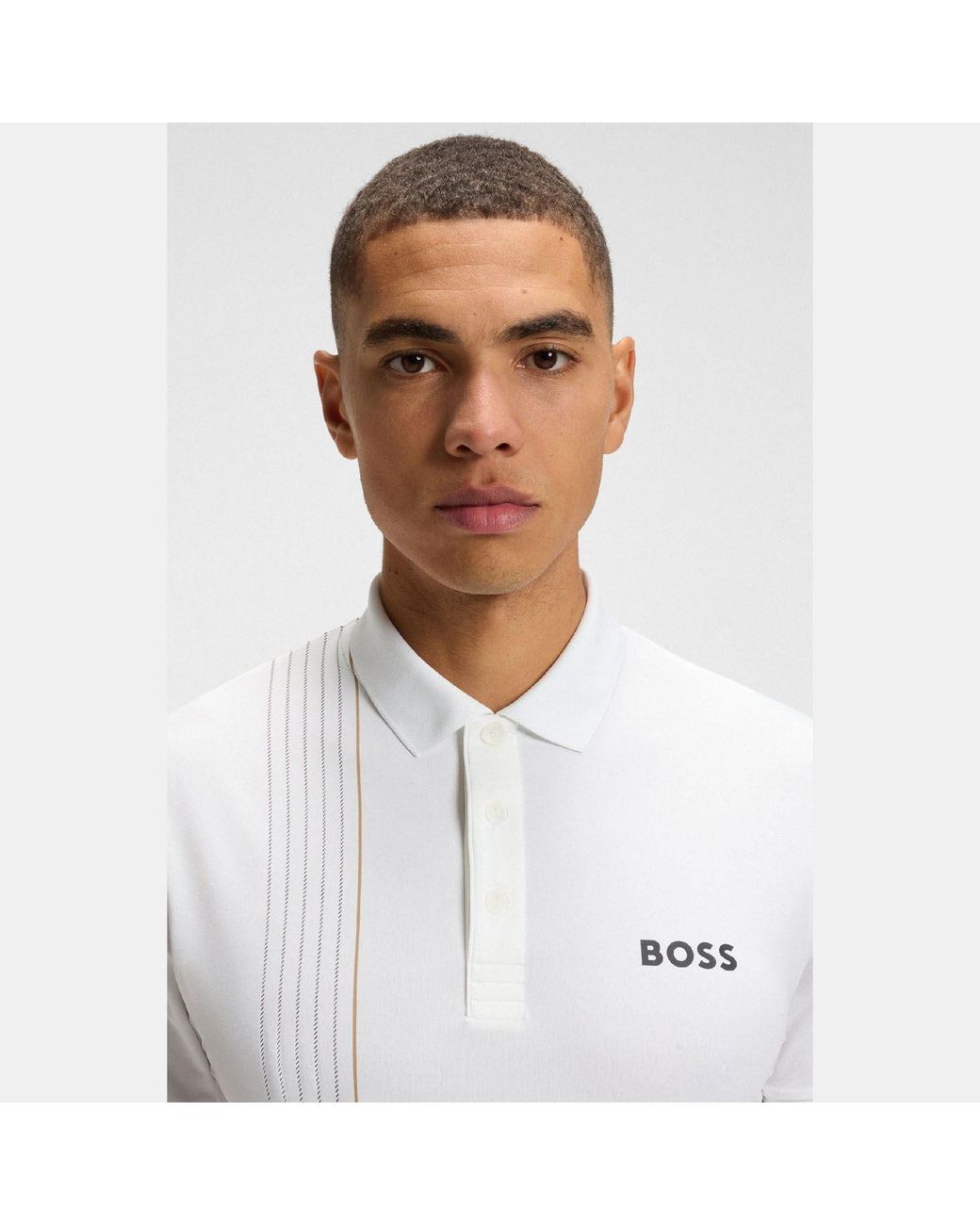 Boss White Active Quick Dry Polo Shirt With Check Artwork for men