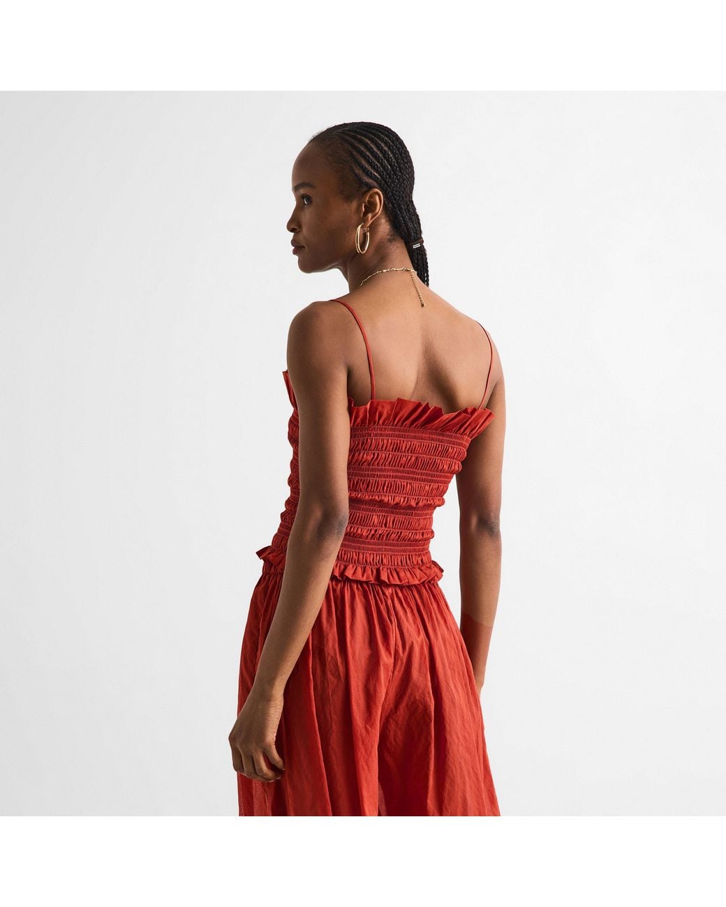 ANDAMANE Red Suri Smock Tube Bandeau Top