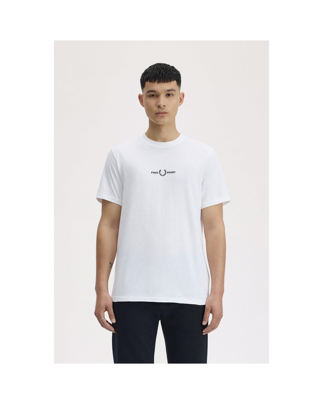 Fred Perry White Embroidered Logo T Shirt for men