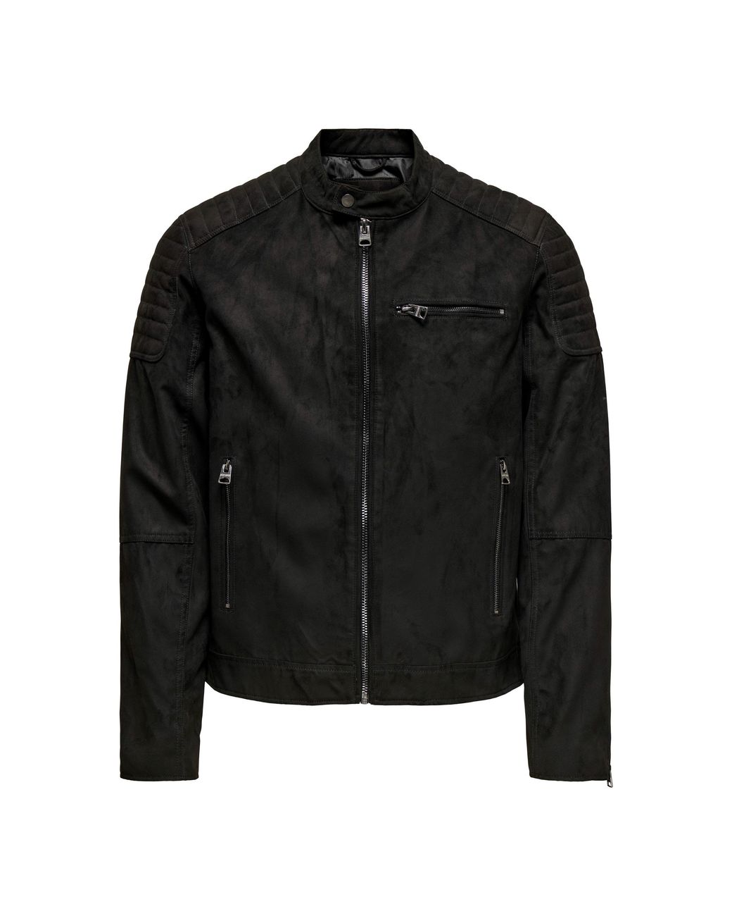 ONLY Black Bomber Faux Leather Jacket for men