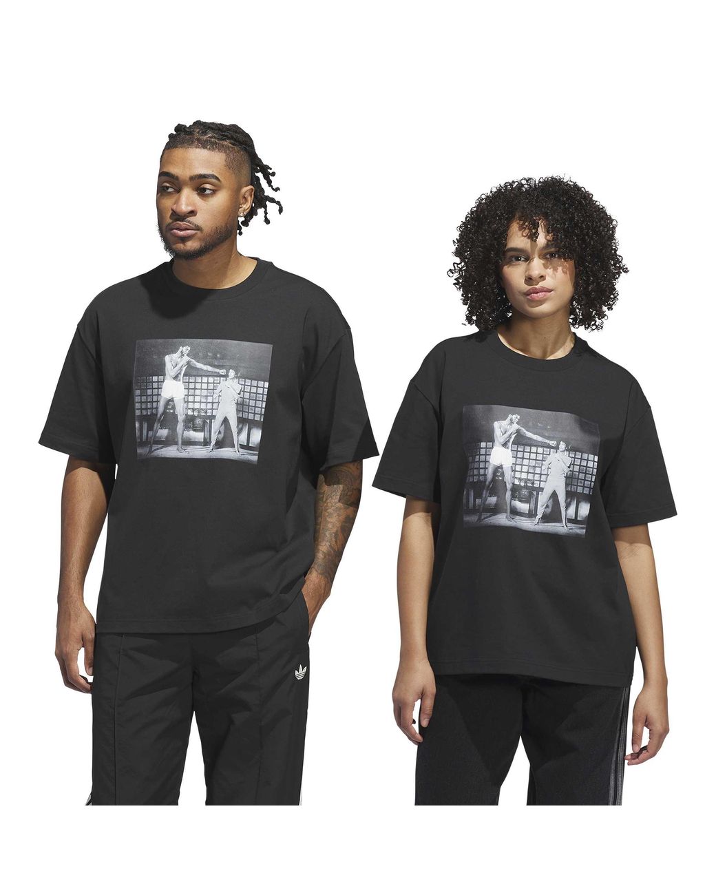 Adidas Black Bruce Lee Kick Cotton Short-Sleeve Oversized-Fit T-Shirt for men