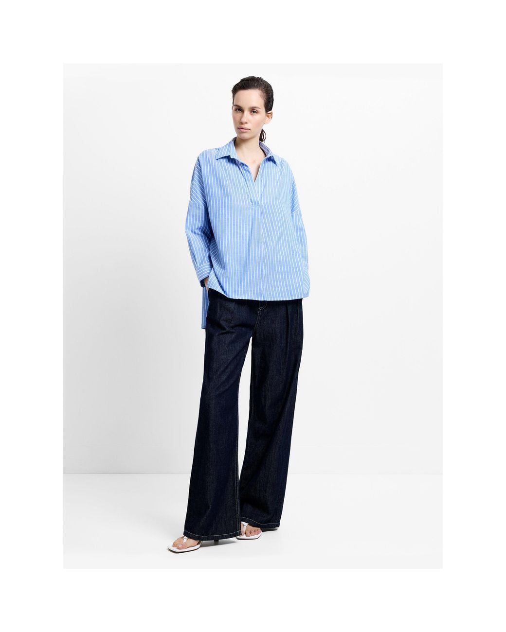 French Connection Blue Rhodes Pop Cotton Long-Sleeve Oversized-Fit Blouse