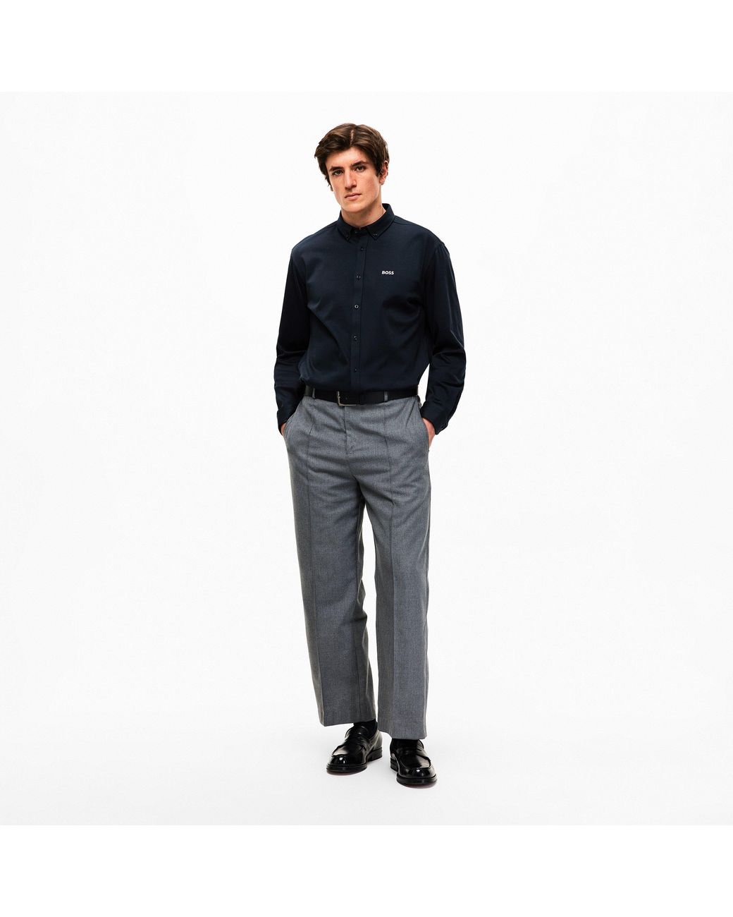 Boss Blue Motion Long Sleeve Buttoned Shirt With Logo Detail for men