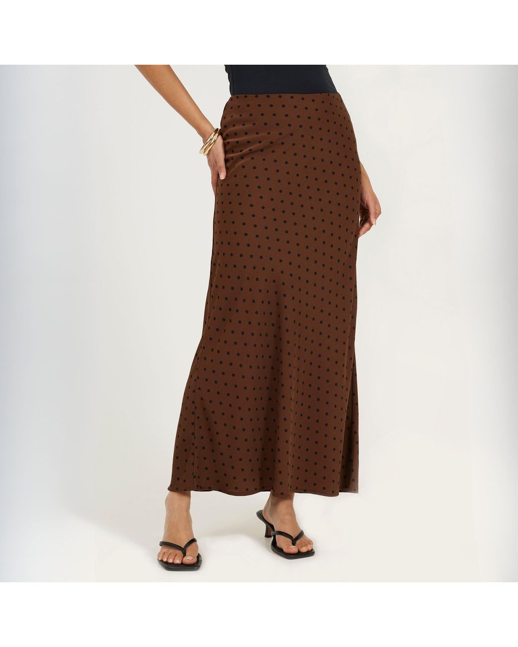 Brave Soul Brown Bs Polka Dot Print Maxi Skirt