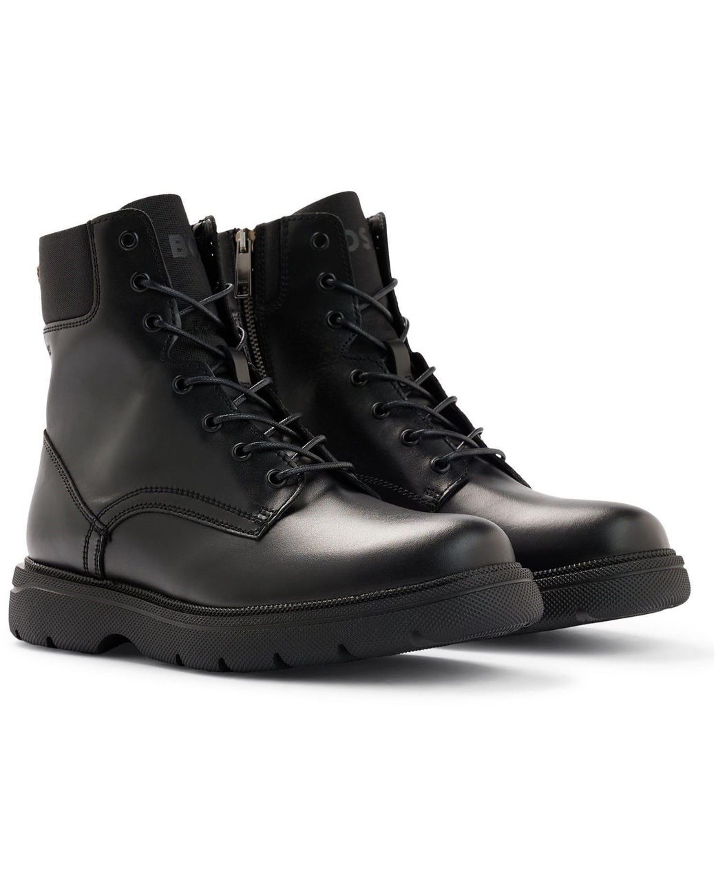 Boss Black Jacob Leather Flat Ankle Boots for men