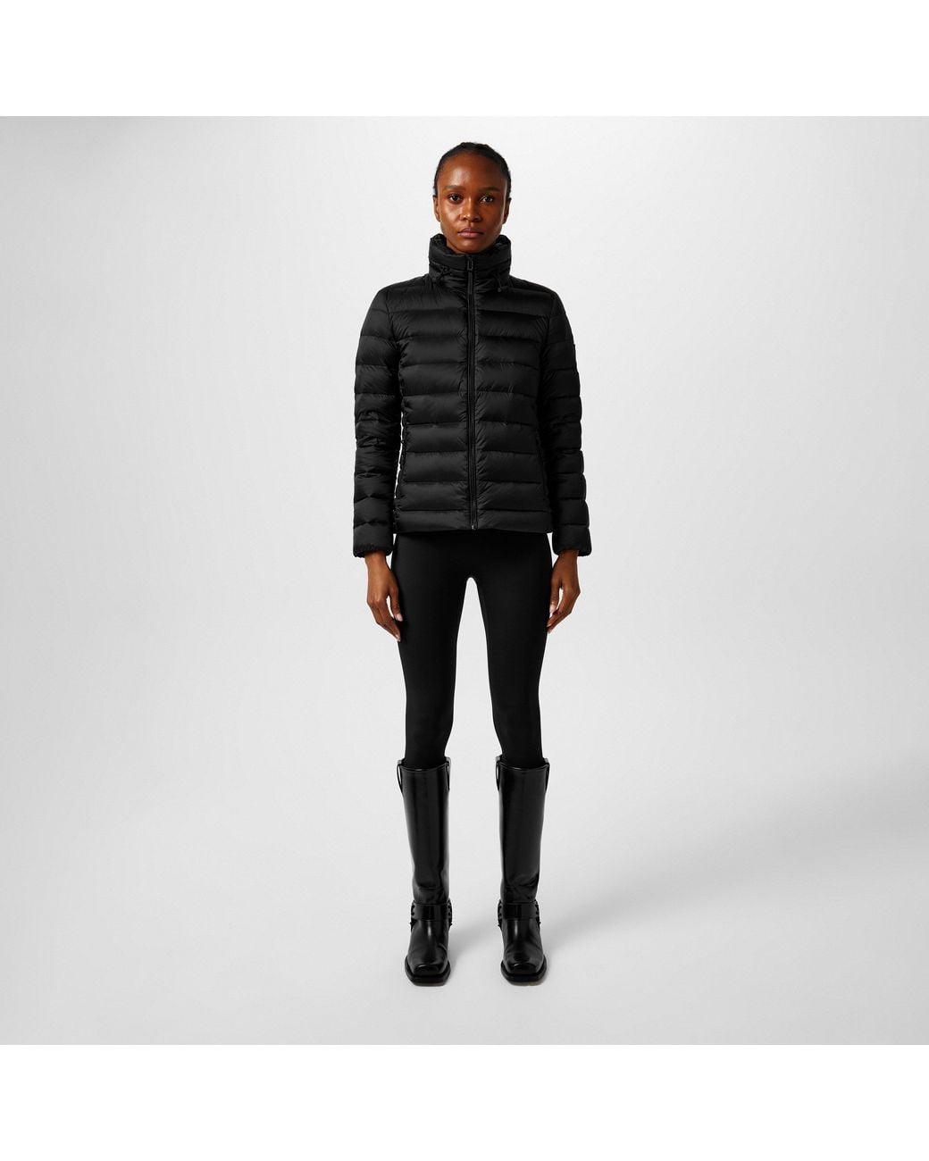 Belstaff Black Lift Water And Wind Resistant Long Sleeve Funnel Neck Short Puffer Jacket