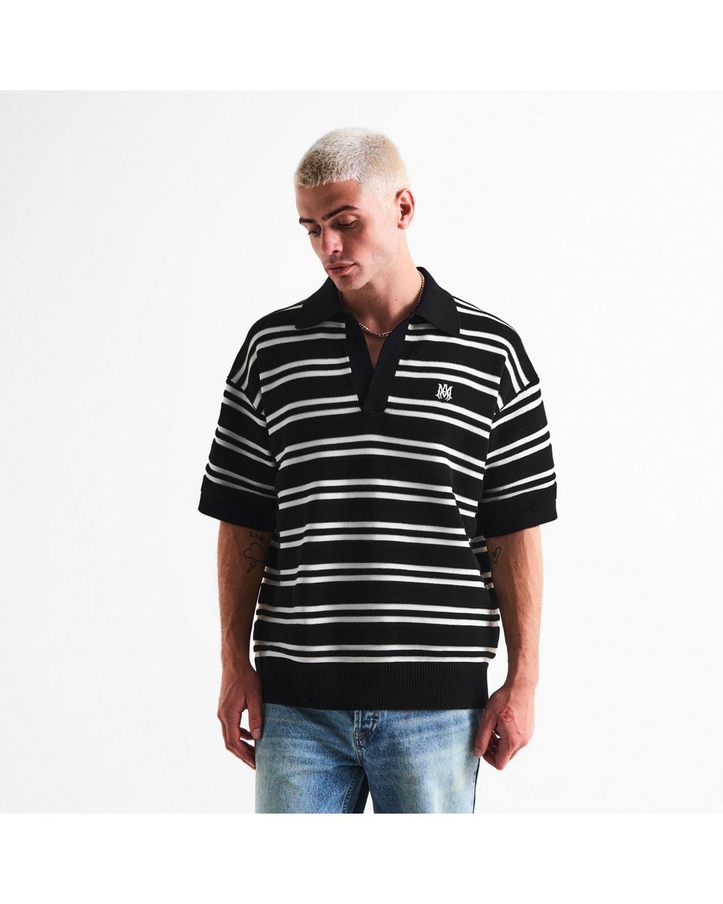 Amiri Black Ma Chateau Striped Cotton Short-Sleeve Polo
