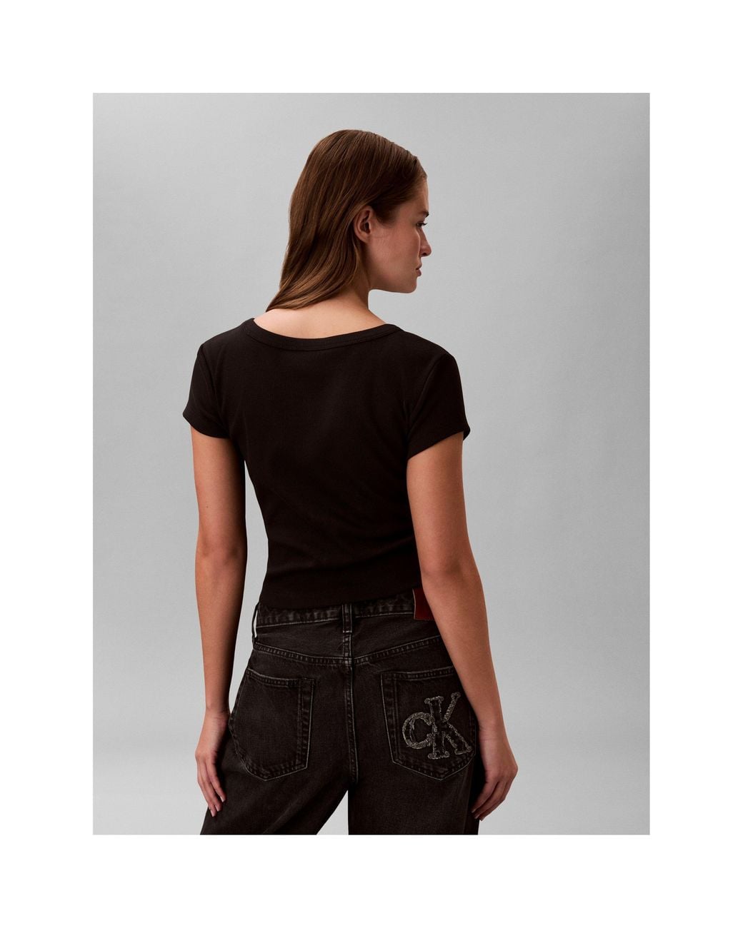 Calvin Klein Black Woven Ribbed Baby Tee