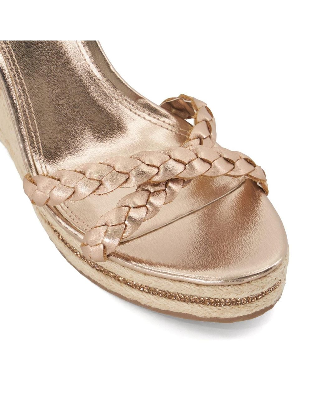 Dune Natural Khai Plait Detail Embellished Wedge Sandals Size 8