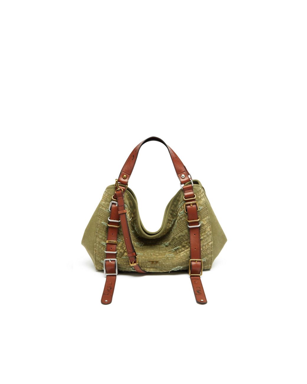 DIESEL Green Knot-D Tophandle M Leather Top-Handle Bag
