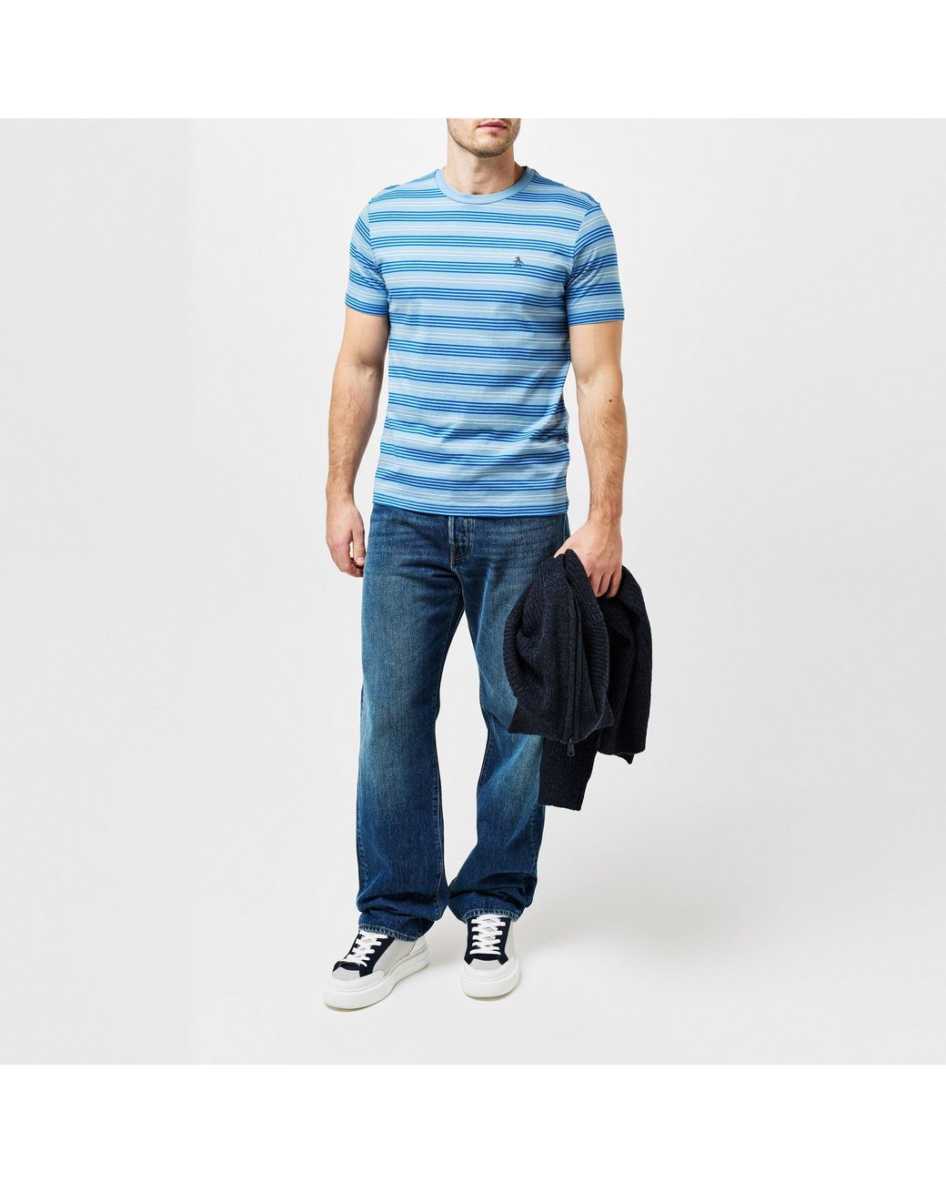 Original Penguin Blue Regular Fit Stripe T-Shirt for men