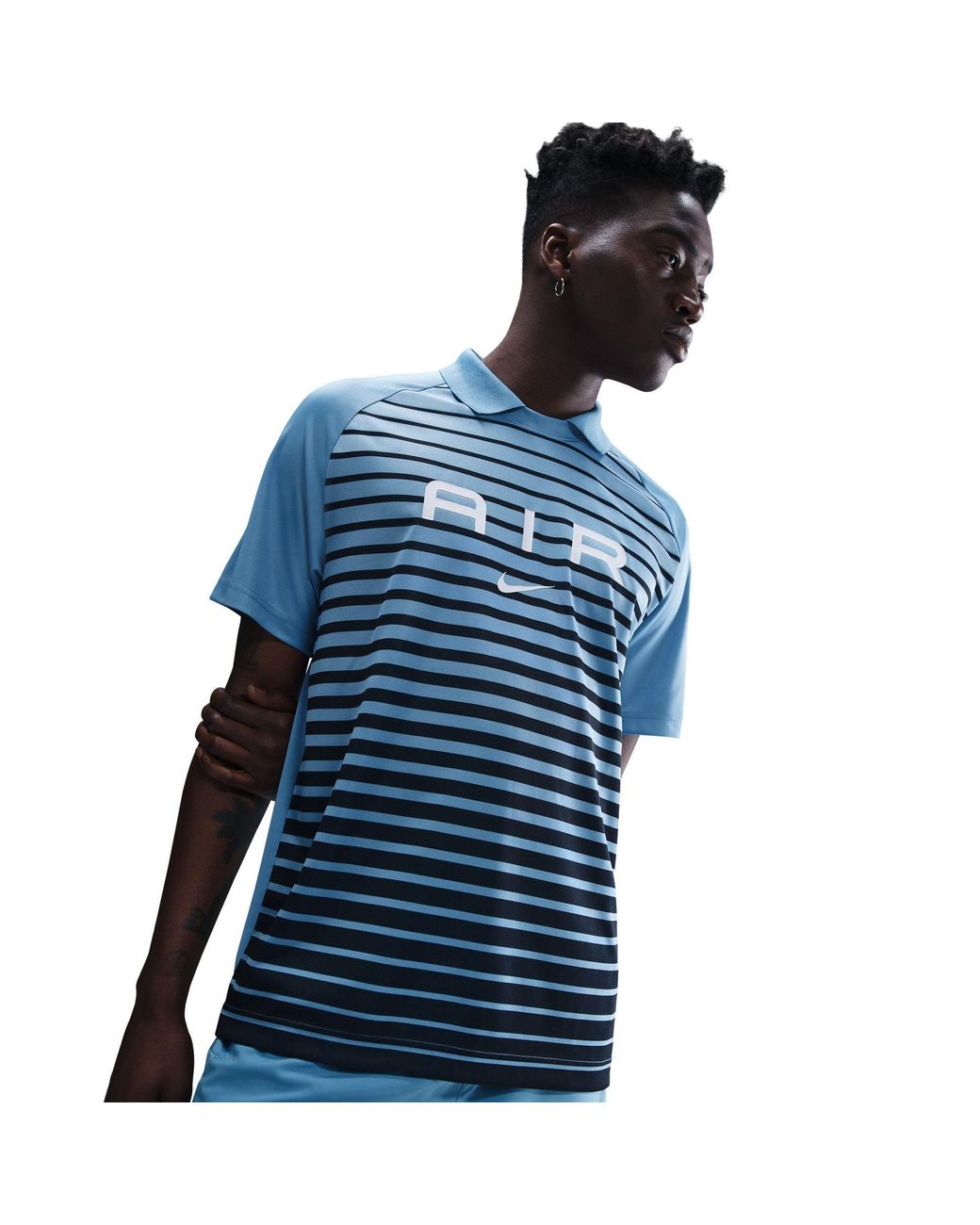 Nike Blue Air Striped Short-Sleeve Regular Fit T-Shirt for men