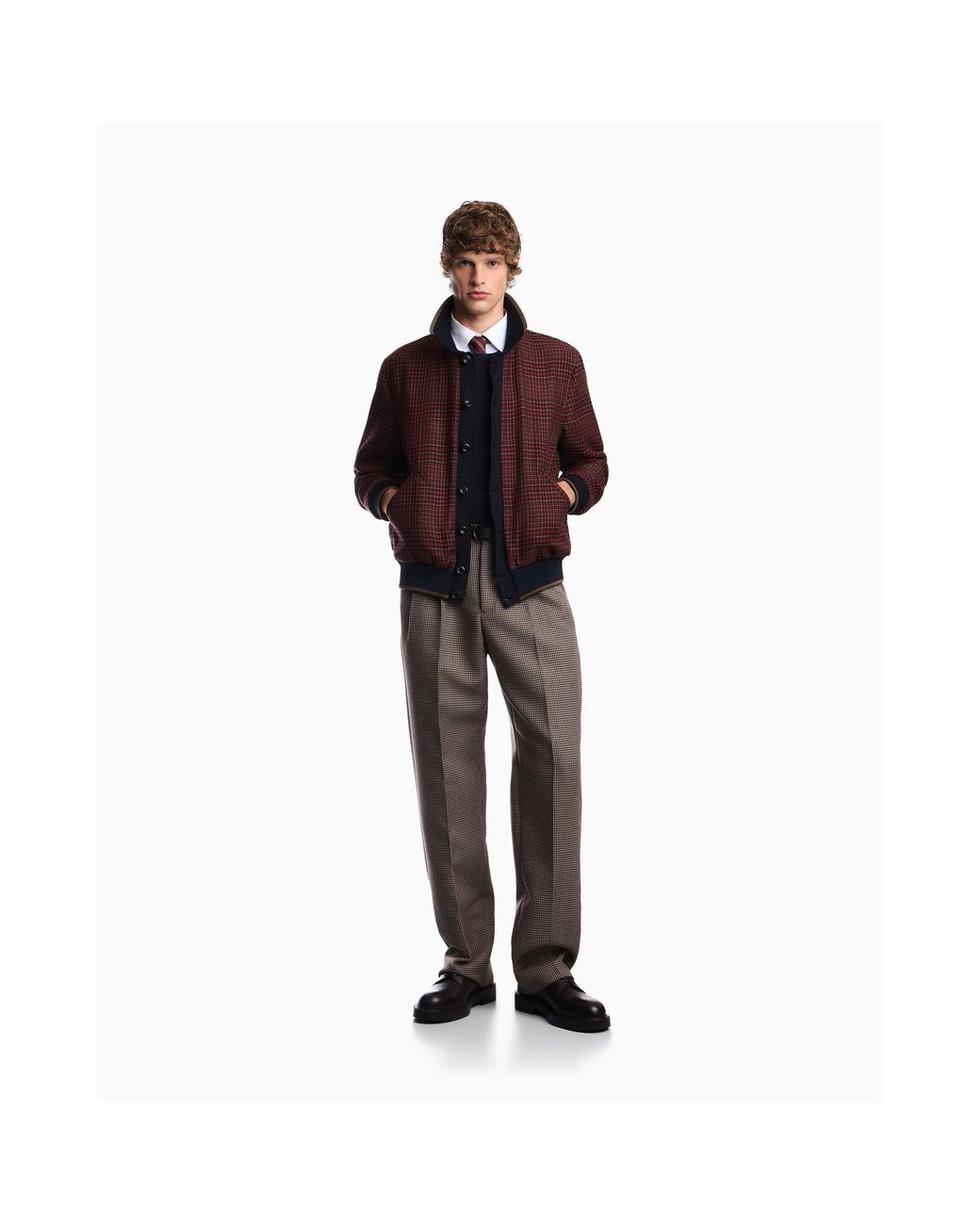 Emporio Armani Red Virgin Wool Tweed Bomber Jacket for men
