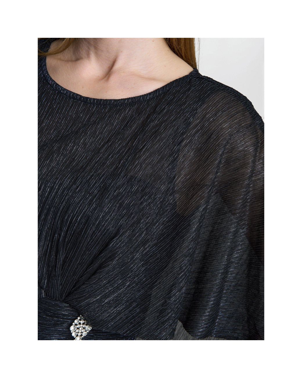 Gina Bacconi Blue Sonya Pleated Dress With Brooch