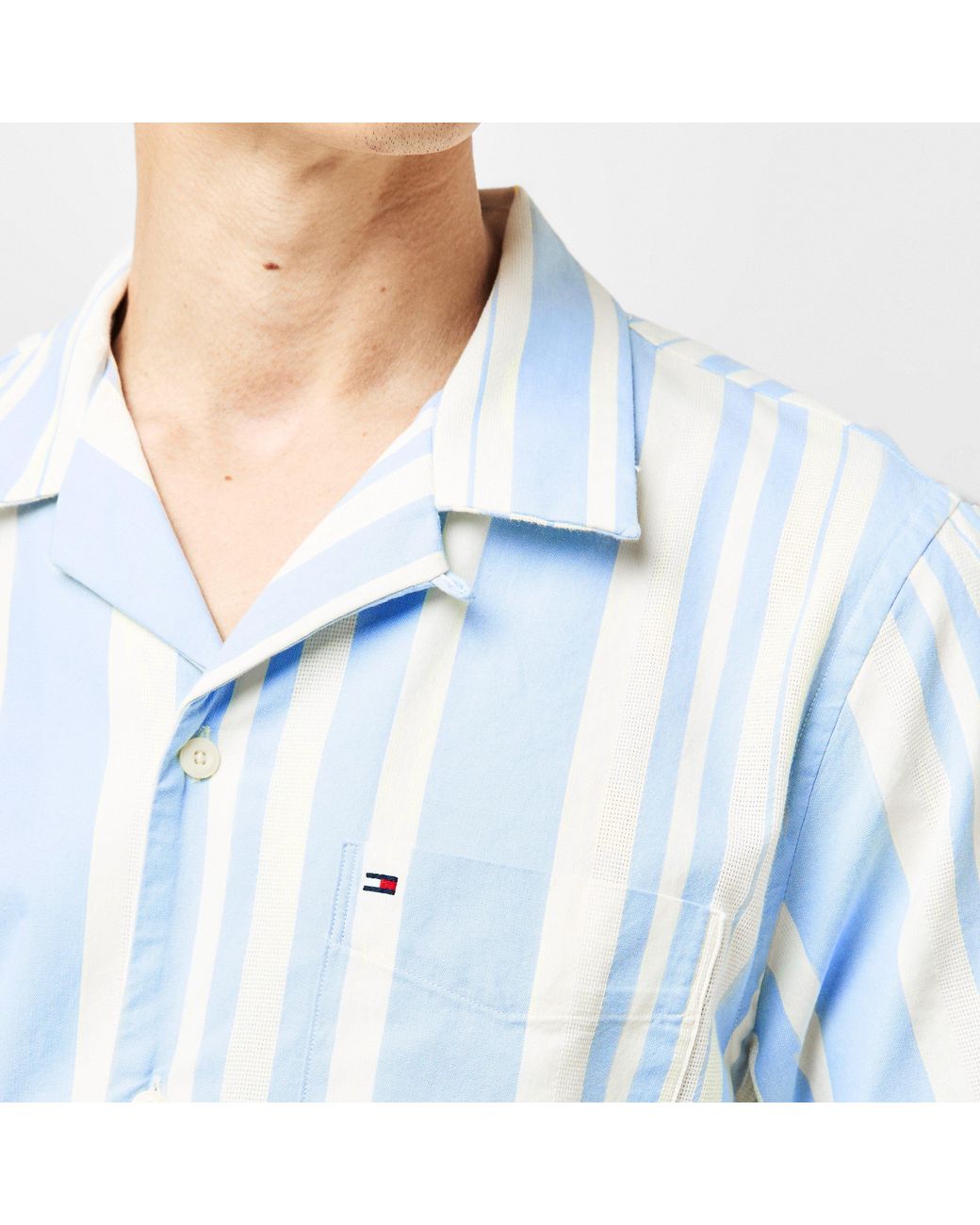 Tommy Hilfiger Blue Horizontal Striped Short Sleeve Shirt for men