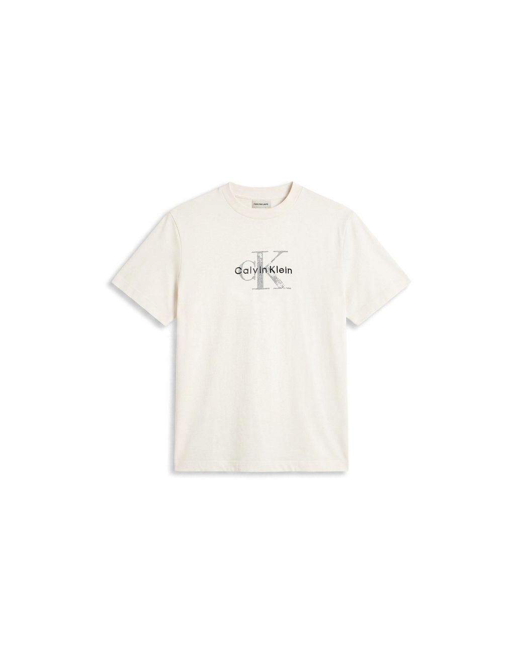 Calvin Klein White Distressed Monogram Logo Cotton Short-Sleeve T-Shirt for men