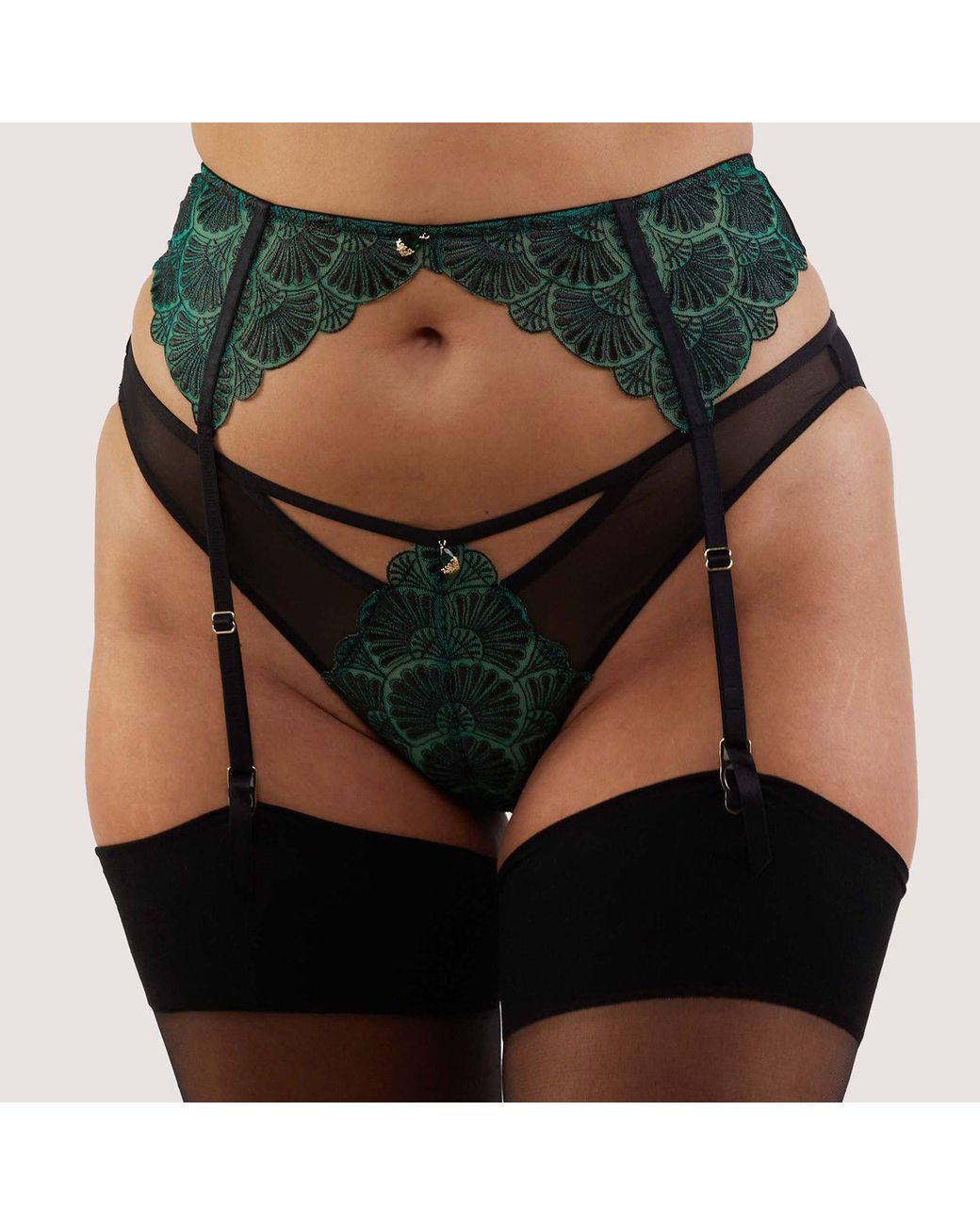 Playful Promises Black Mia & Jade Deco Embroidery Suspender Belt