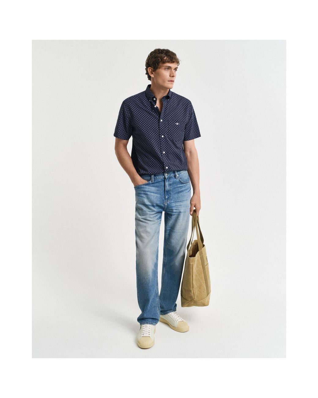 Gant Blue Micro Print Short Sleeve Shirt for men