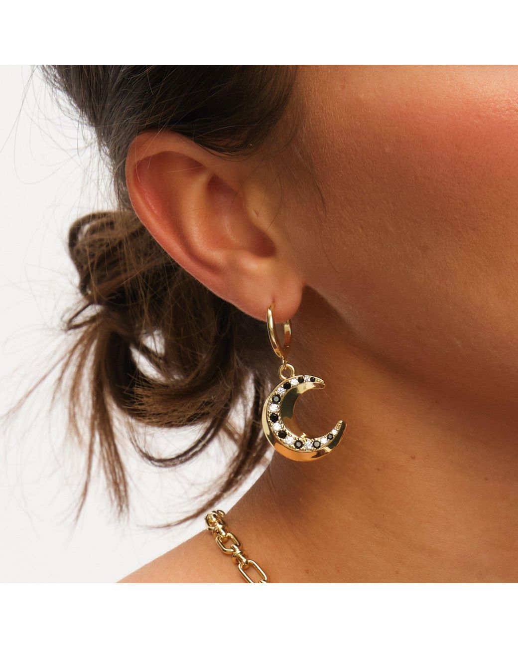 Inicio Metallic 14K Plated Celestial Moon Charm Hoop Earrings