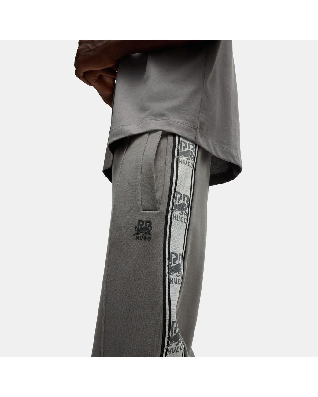HUGO Gray Logo Tape Tracksuit Bottoms for men