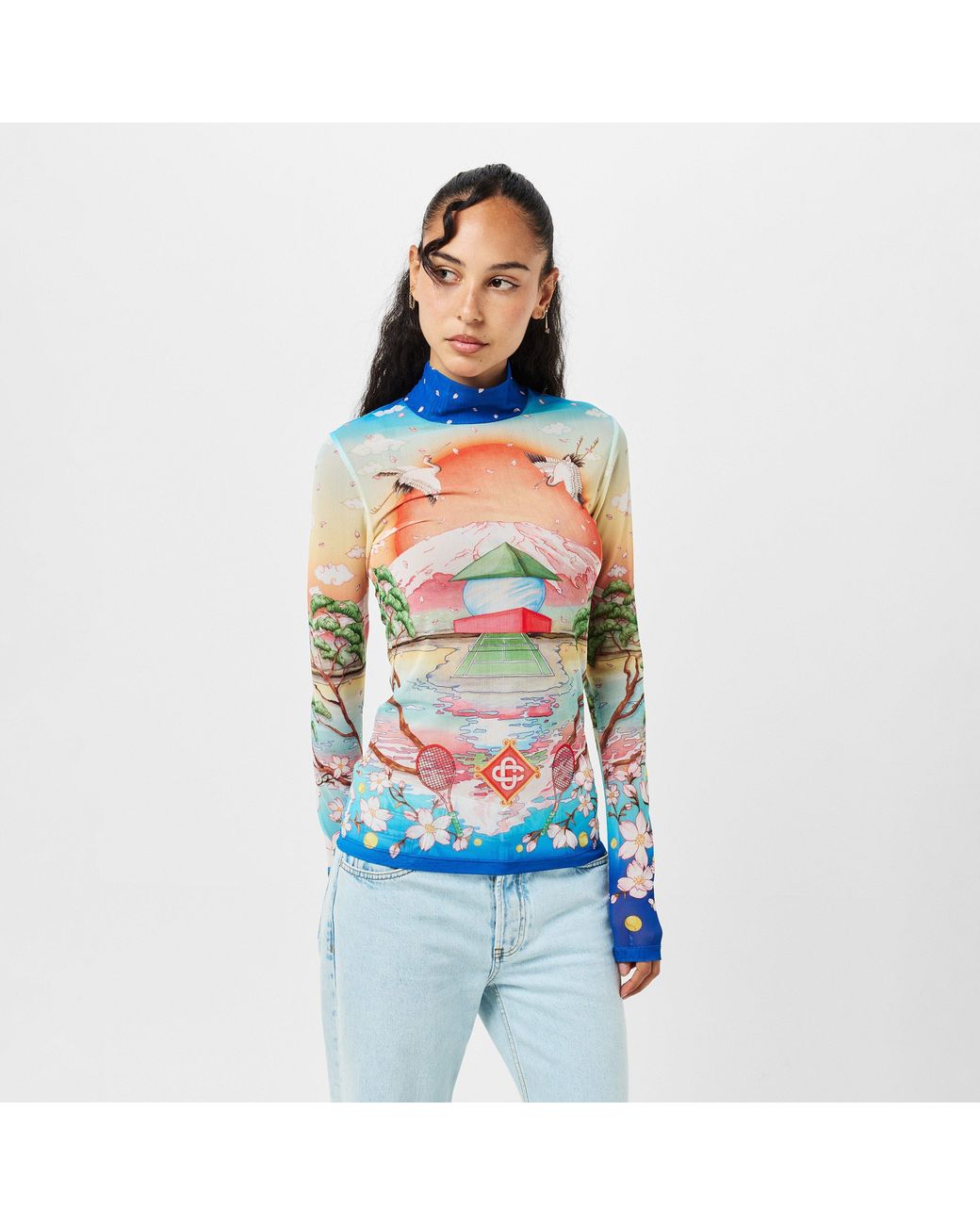 Casablanca Blue Long Sleeve Relaxed Fit T-Shirt