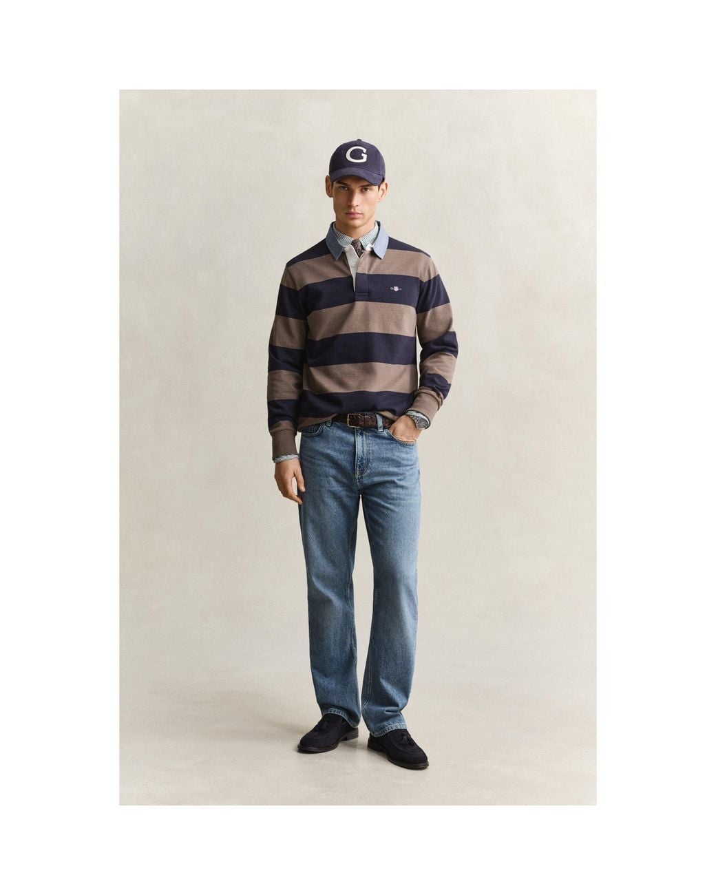 Gant Blue Striped Cotton Long-Sleeve Polo for men