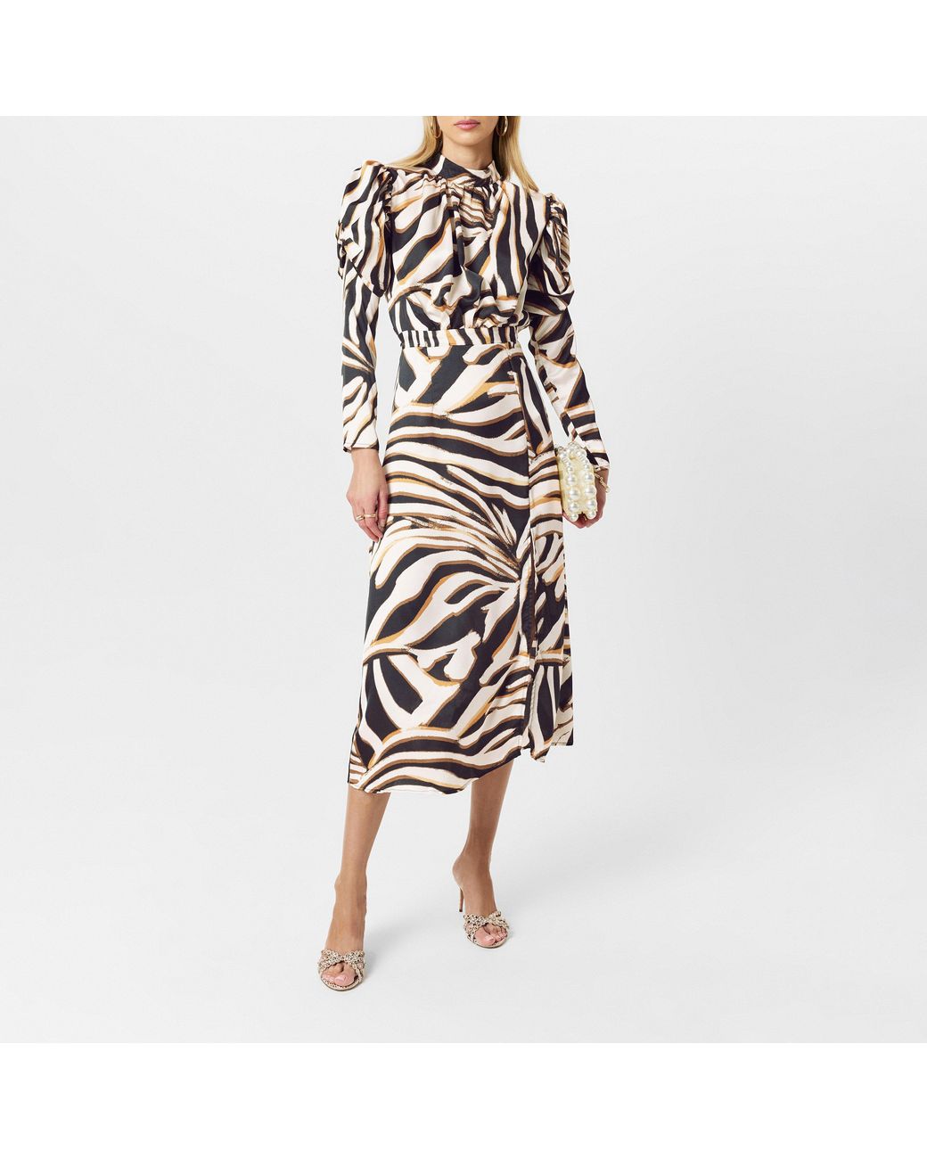 AX Paris Multicolor Print High Neck Long Puff Sleeve Midi Dress
