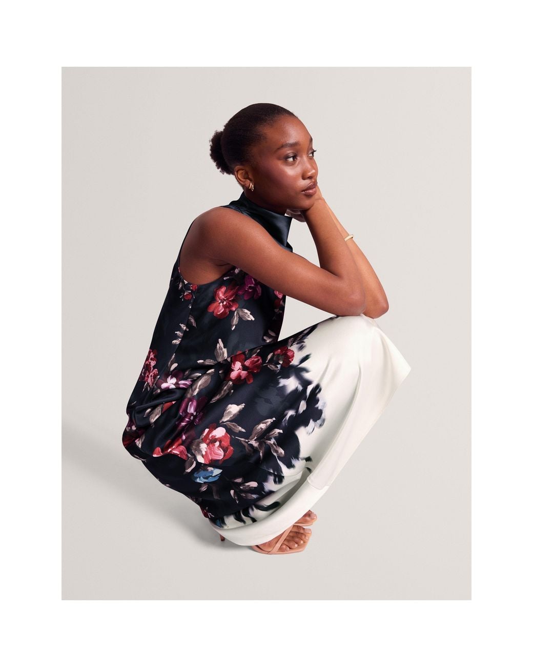 Ted Baker Blue Ted Floral Midi Dres Ld71
