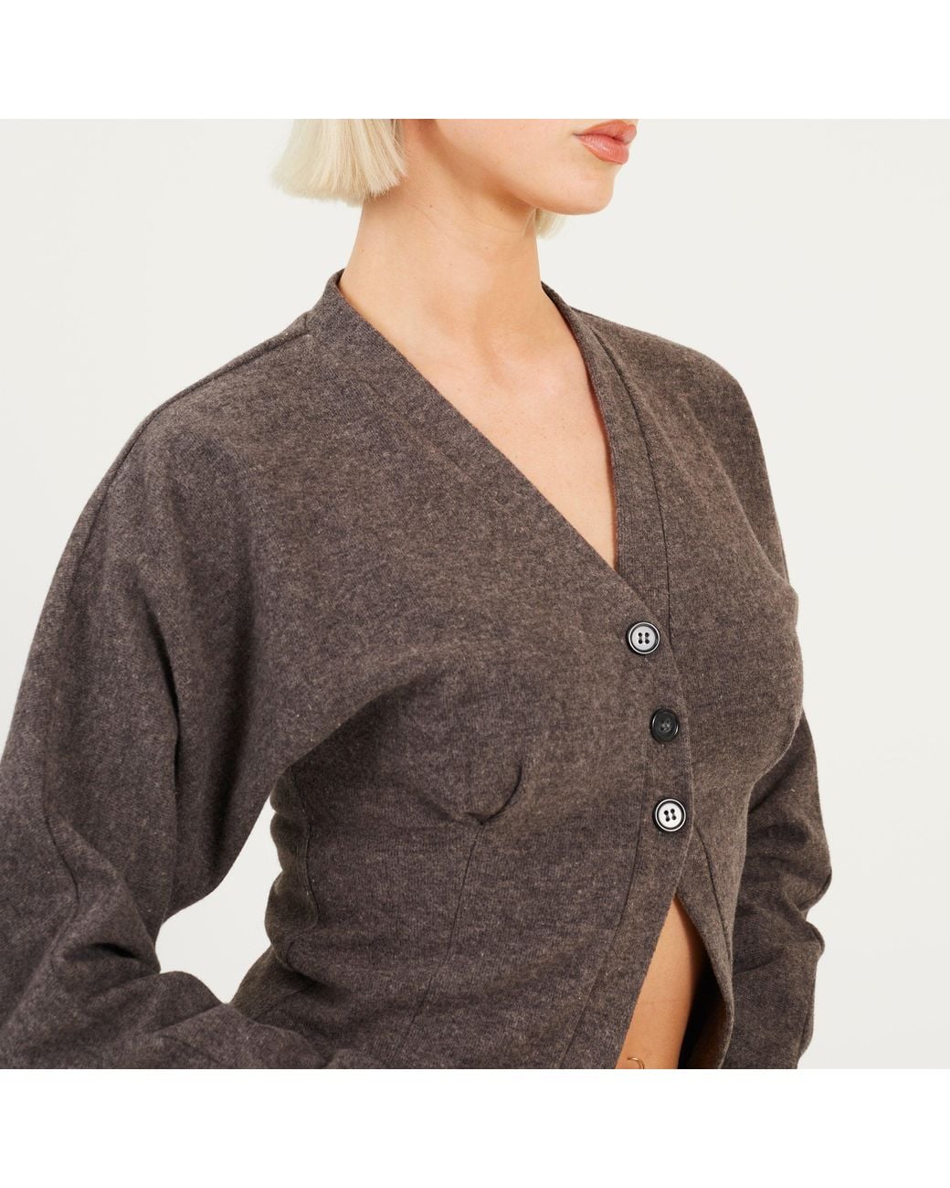 Brave Soul Gray Ladies Long Sleeve Button Down Top