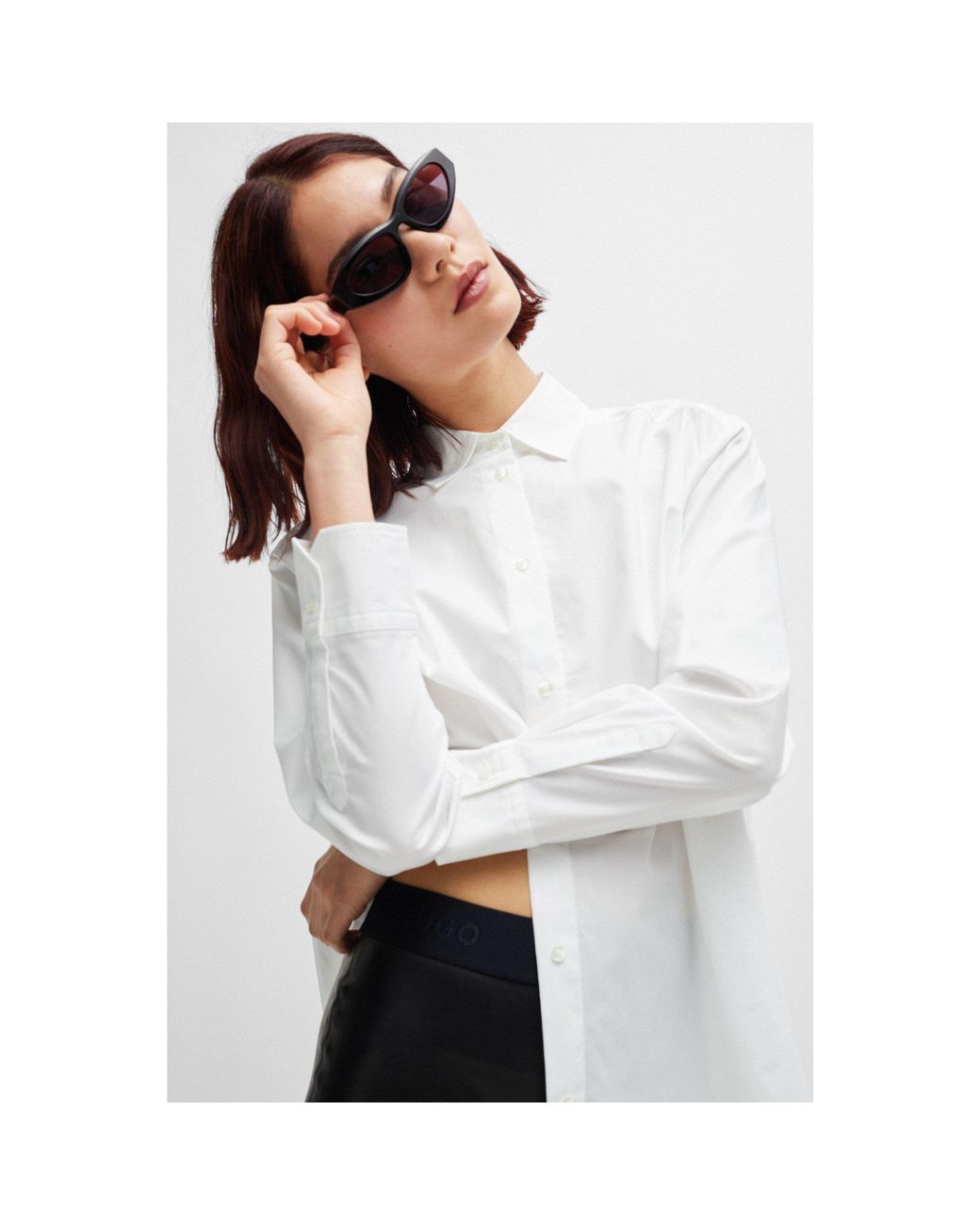 HUGO White Boyfriend Long-Sleeve Blouse