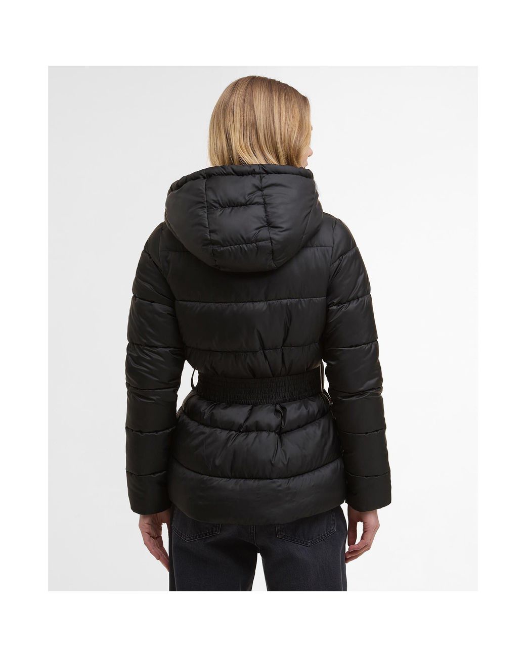 Barbour Black Track Line Detachable Hood Long Sleeve Short Puffer Jacket