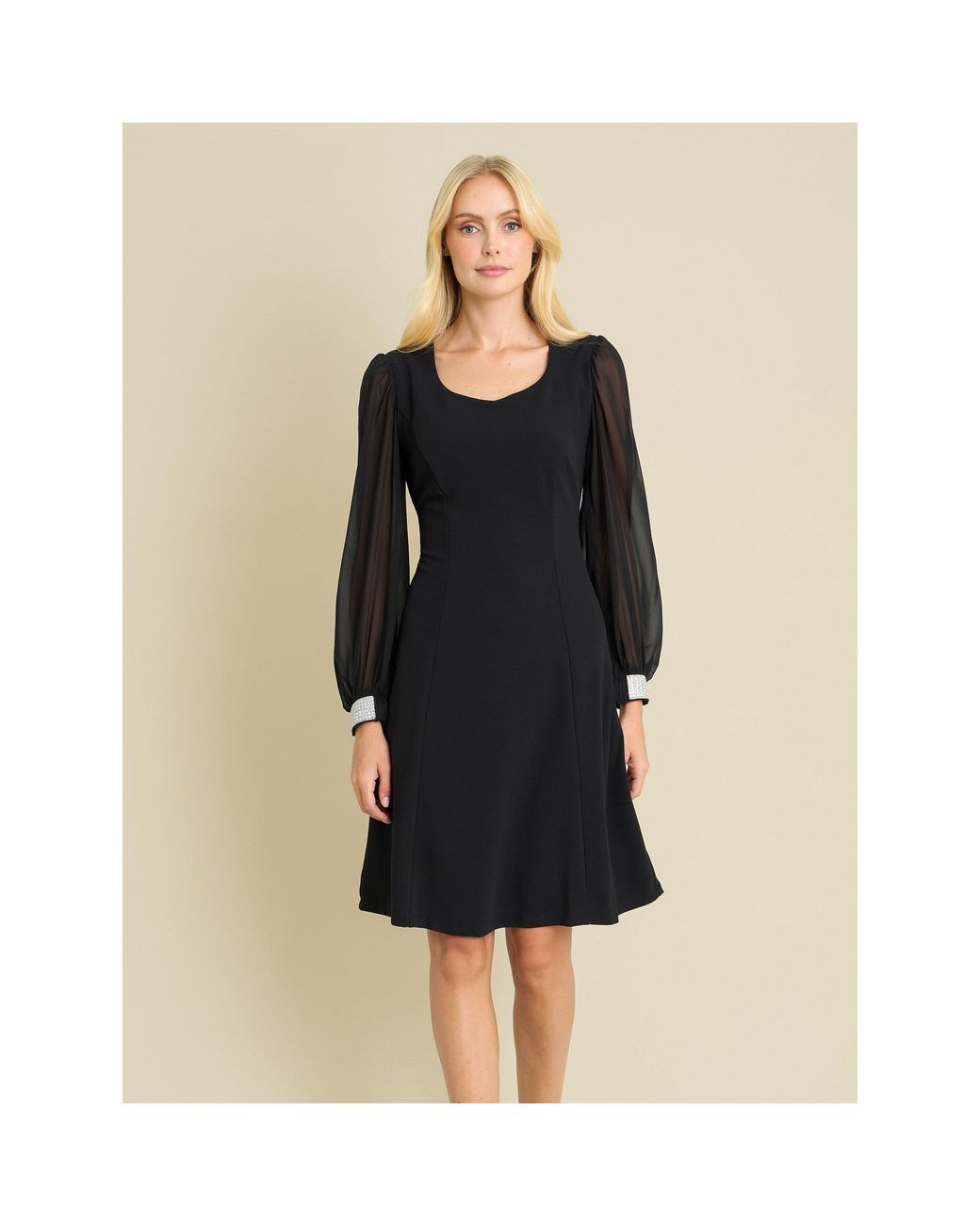 Gina Bacconi Black Trisha Dress With Sheer Baloon Sleeves