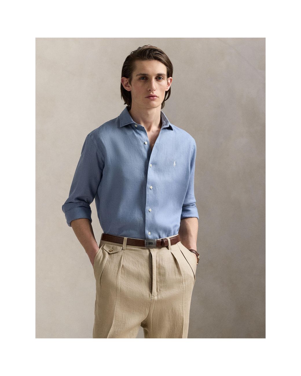 Ralph Lauren Blue Linen Long Sleeve Shirt for men
