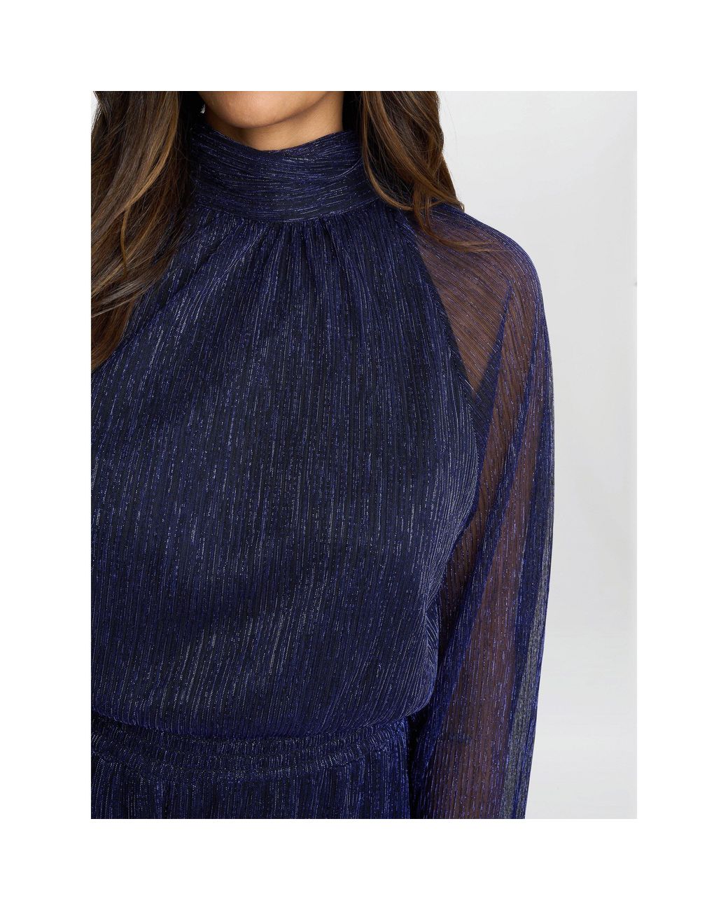 Gina Bacconi Blue Kylie Metallic Knit Jumpsuit