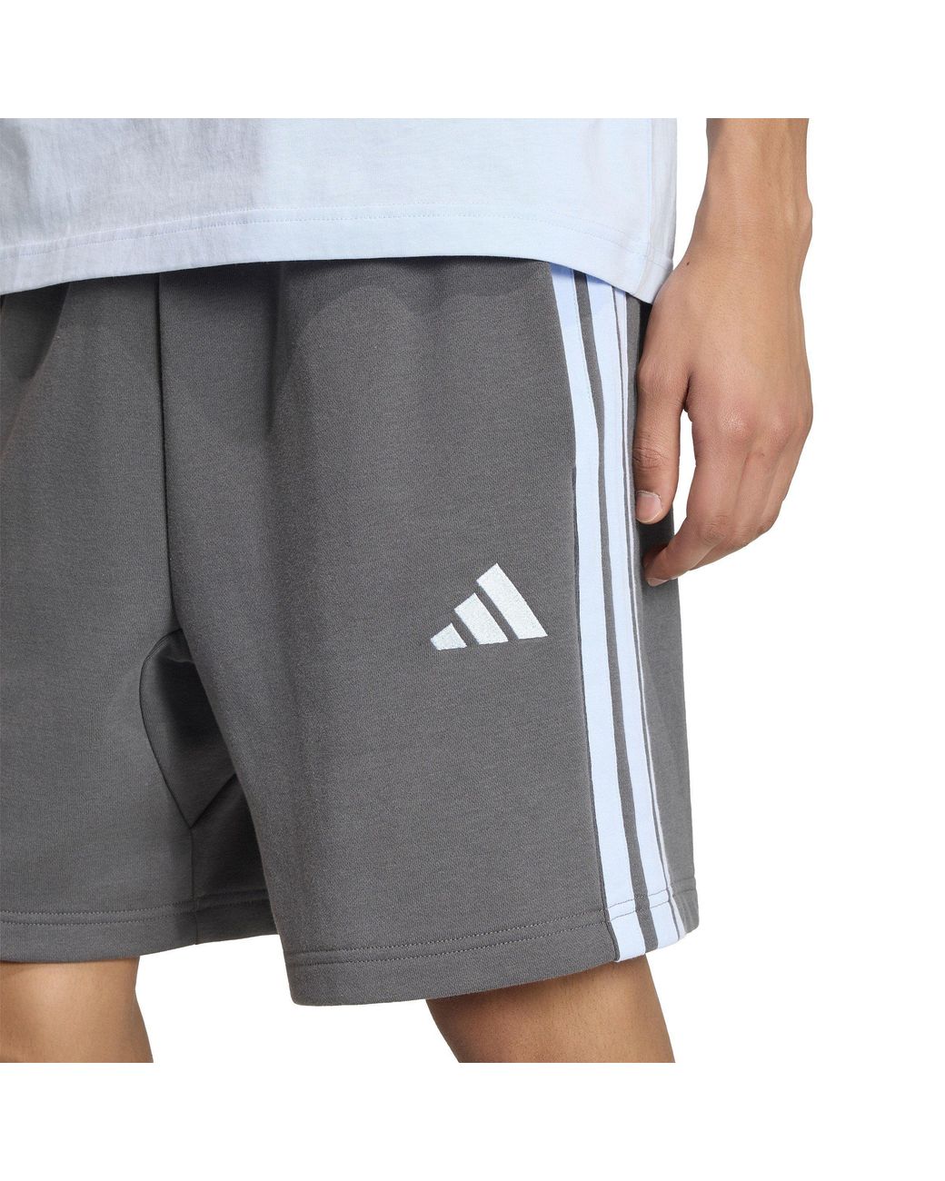 Adidas Gray Essentials 3 Stripe Fleece Shorts for men