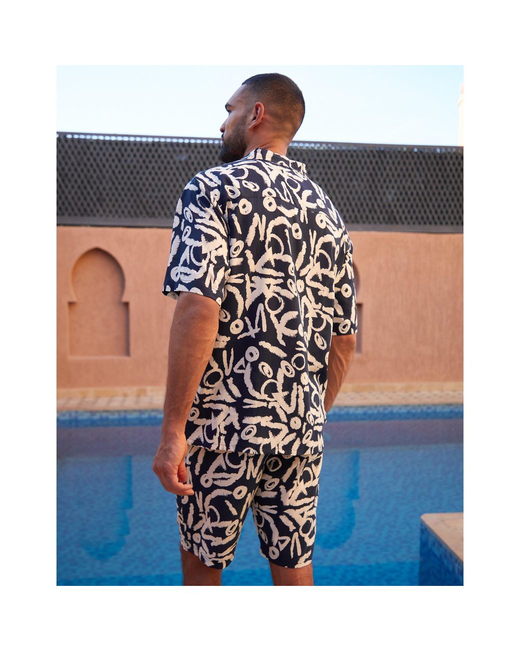 Threadbare Blue Langdale Short-Sleeve Patterned Shirt for men