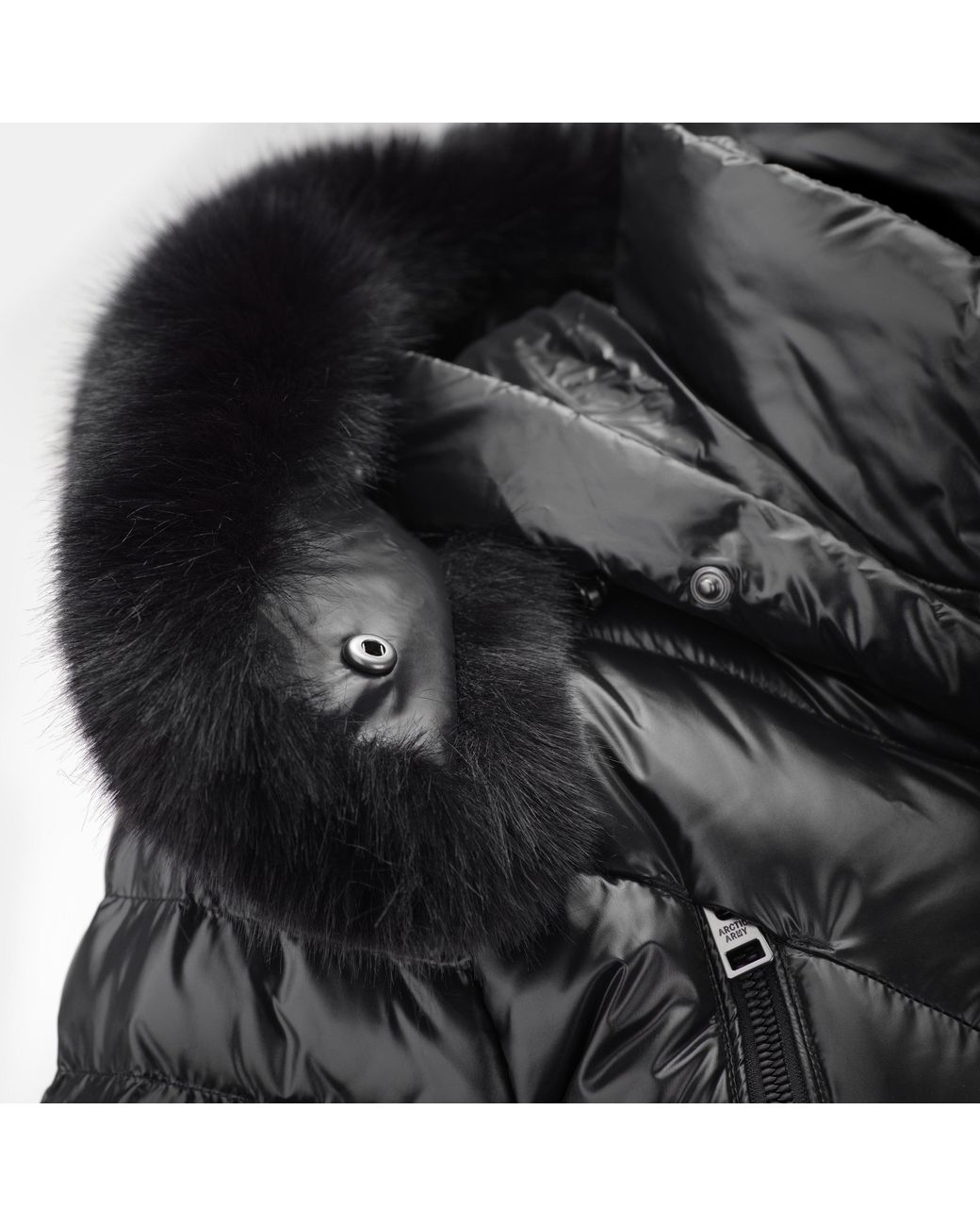 ARCTIC ARMY Black Aurora Belted Hooded Long Sleeve Short Puffer Jacket