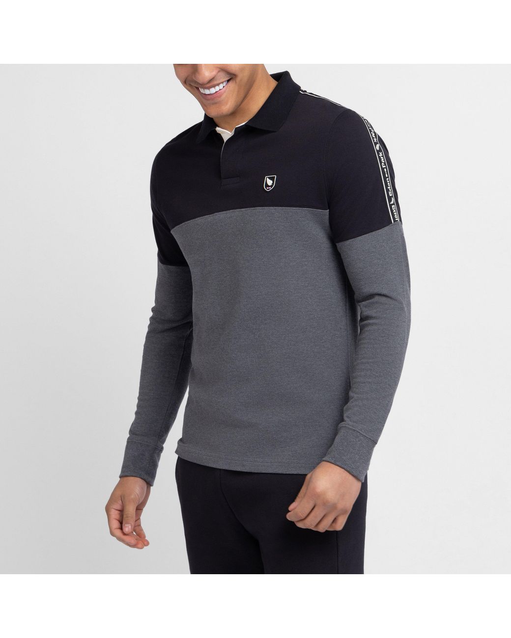 Eden Park Blue Dark Long-Sleeved Polo Shirt for men