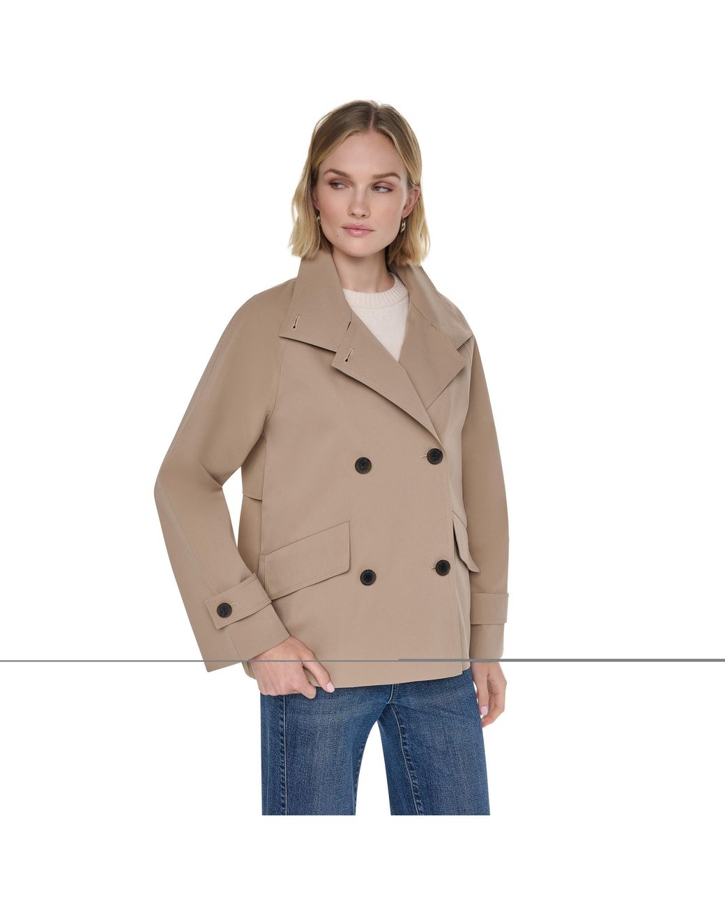 DKNY Natural Y63 Belted Funnel-Neck Water-Resistant Trench Coat