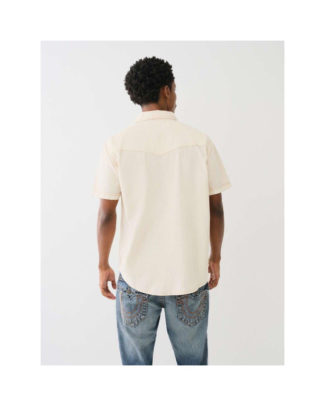 True Religion White Tr Short Sleeve Dyed Western Shirt for men