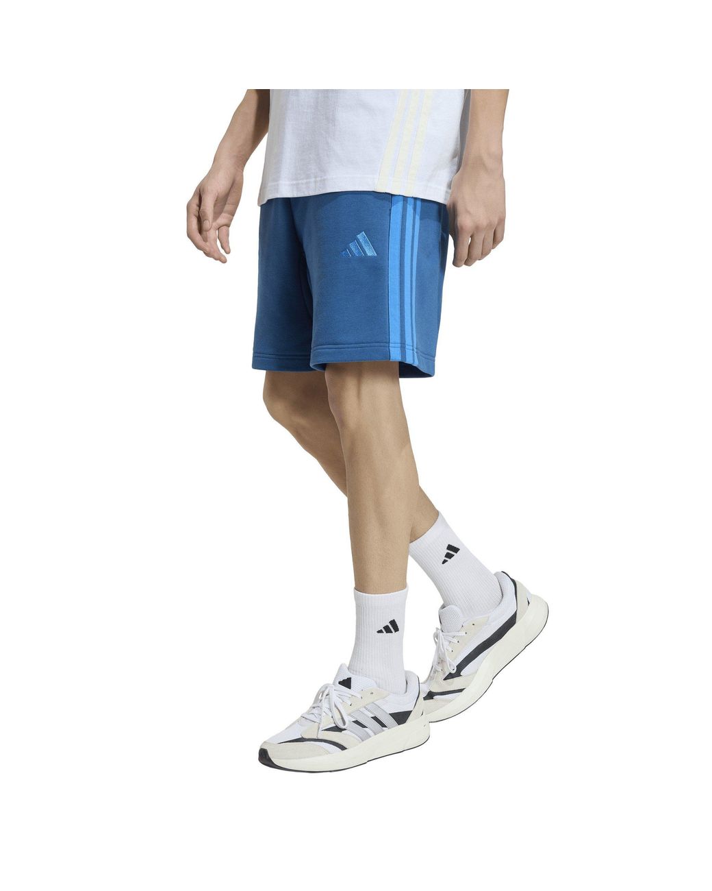 Adidas Blue Essentials 3 Stripe Fleece Shorts for men