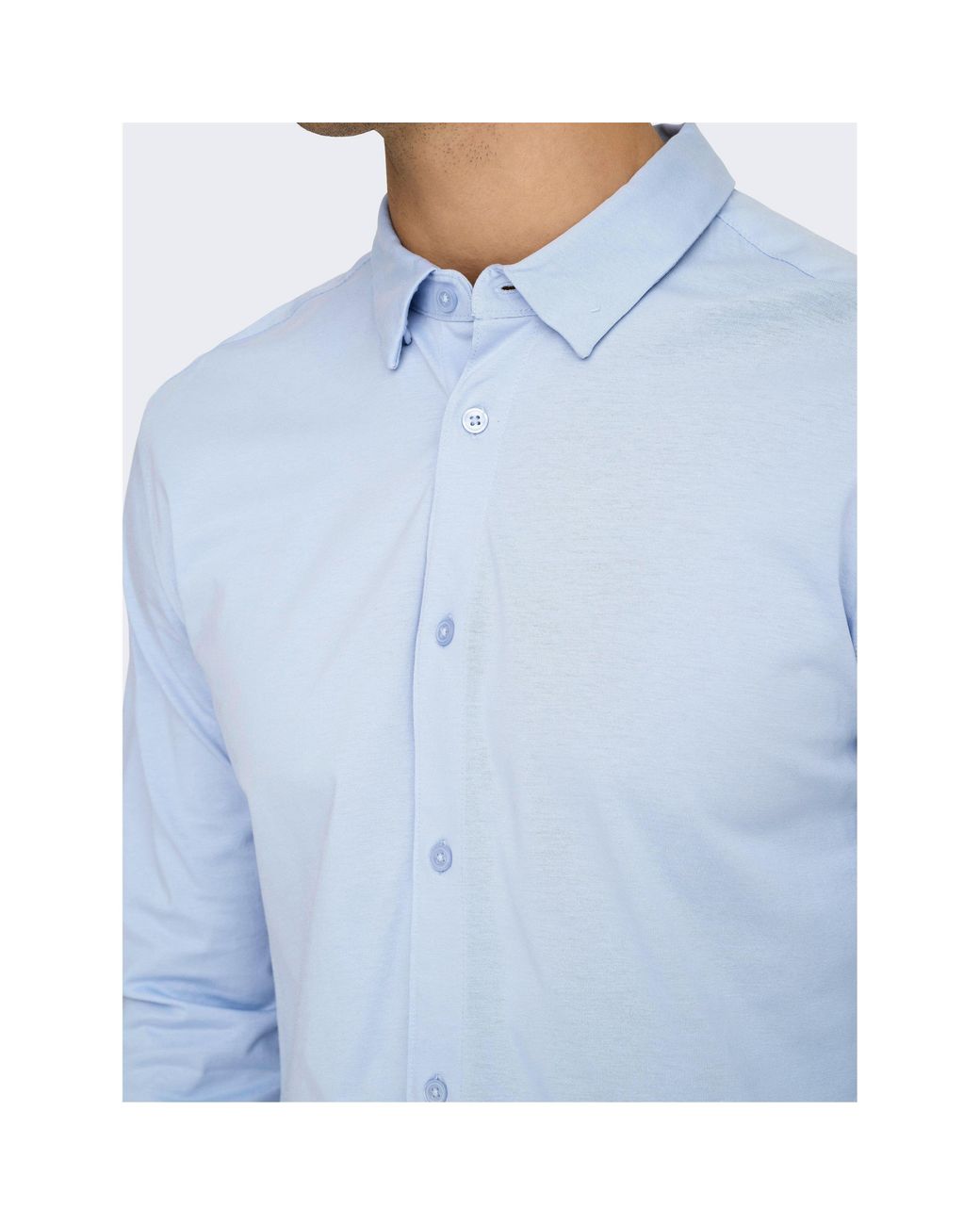 ONLY Blue Long-Sleeve Plain Shirt for men